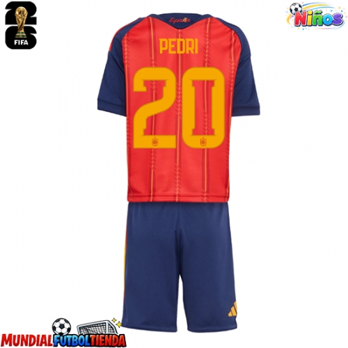 Camiseta España Pedri Gonzalez #20 Primera Equipación Replica Mundial 2026 para niños mangas cortas (+ Pantalones cortos)